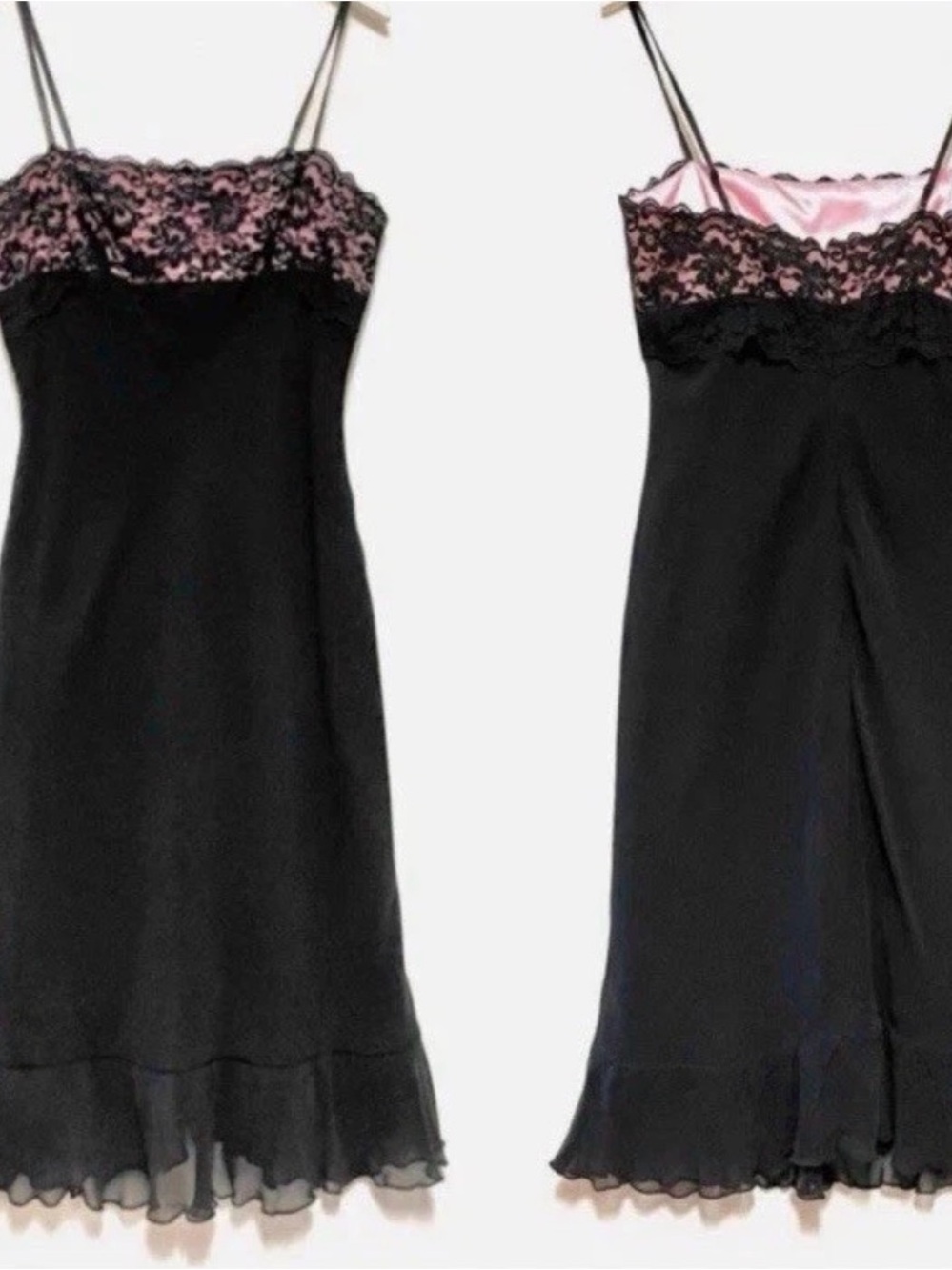 Express NWT Y2K Black Pink Silk Lace Trim Coquette Romantic Slip Dress Size 14